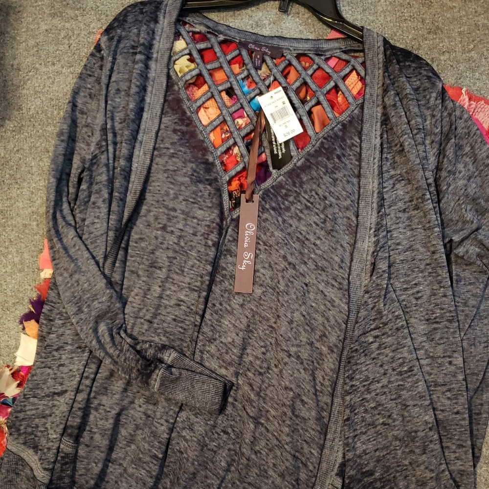 Faux denim wash thin throw over, lattice back